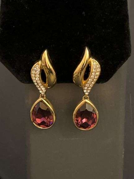 Pair of Christian Dior Gold-tone teardrop dangle clip-on earrings…..original cost $85 image