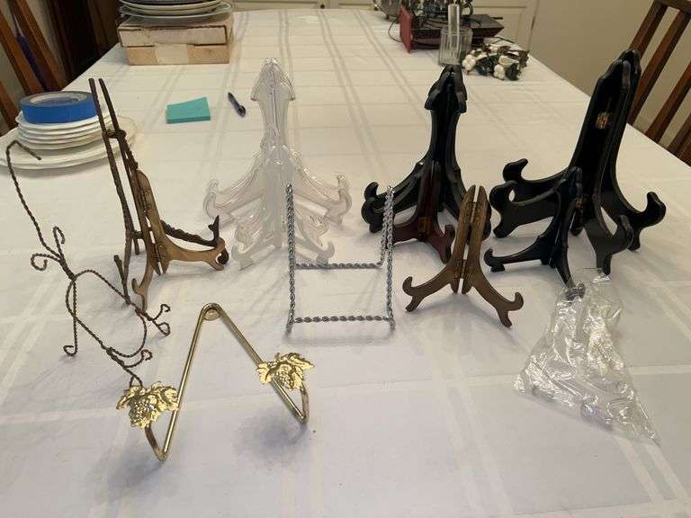 Grouping of displays stands…..wood, brass, plastic image