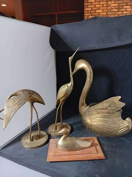 Group of brass.  See photos .Storks, Swan planter ..Mallard box top only image