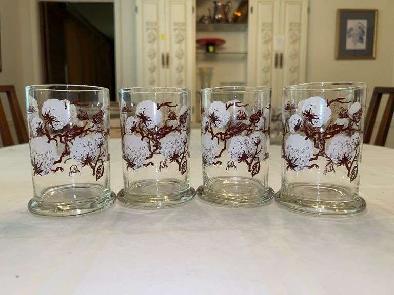 Set of 4 rare vintage Anchor Hocking Cotton Boll Bar Glasses…..4-3/4” tall image
