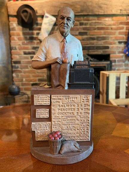 Retired and Signed 1992 Tom Clark Sculpture “Mr. Jim the Grocer”/Retired/Limited Edition 54/330…..12” tall image