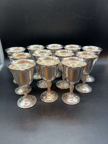 Gorgeous set of 12 International Silver Plate Wine Goblets…..5-1/2” tall image