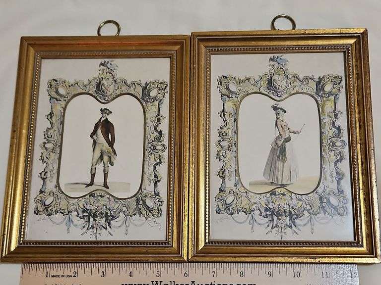 Pair of vintage French inspired gold colored wood framed pictures... image