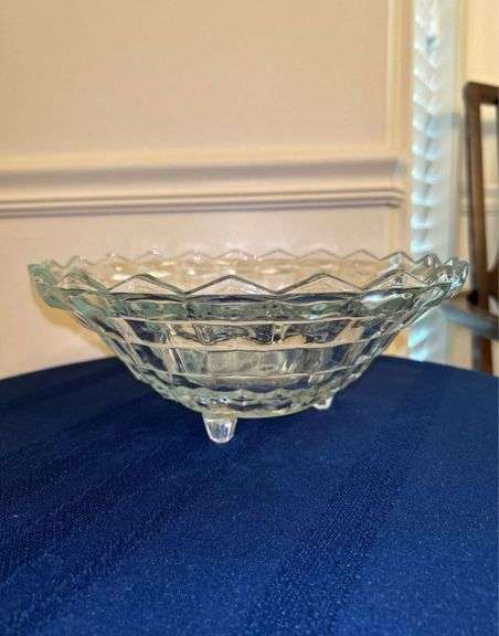 Fostoria American Cubist 3-Footed Crystal Centerpiece Bowl…..10”D x 4” tall image