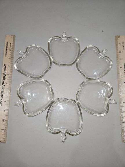 Six(6) Vintage Hazel Atlas Orchard Apple Clear Glass Small Snack Plates in excellent vintage condition... image