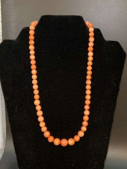 Coral color glass beaded necklace with sterling clasp image