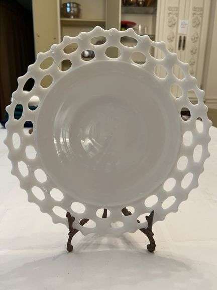 Westmoreland Milk Glass Doris Lace Footed Cake Plate…..11-1/4”D image