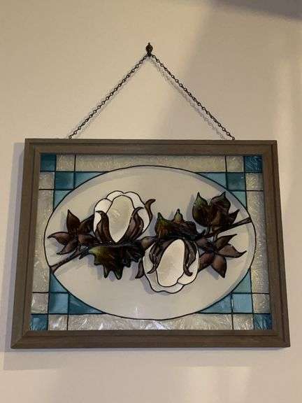 Cotton Boll stained glass wall hanger…..20 x 16 image