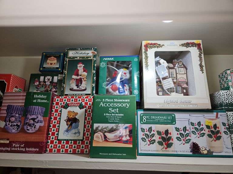 Contents of top shelf in upstairs, bathroom closet containing Christmas decor PLEASE BE SURE TO LOOK AT ALL PICS... image