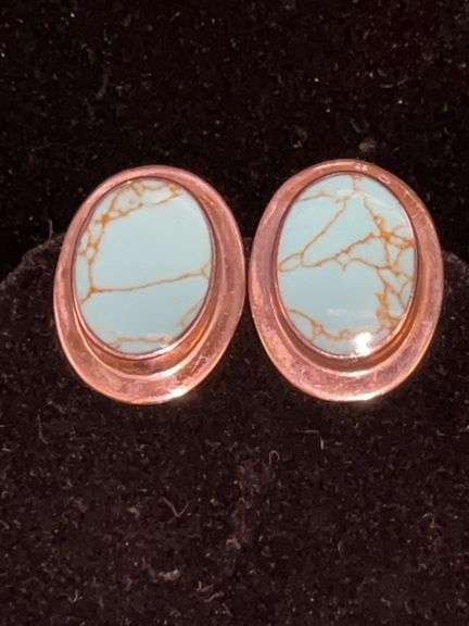 Pair of sterling and turquoise clip-on earrings….14 grams image