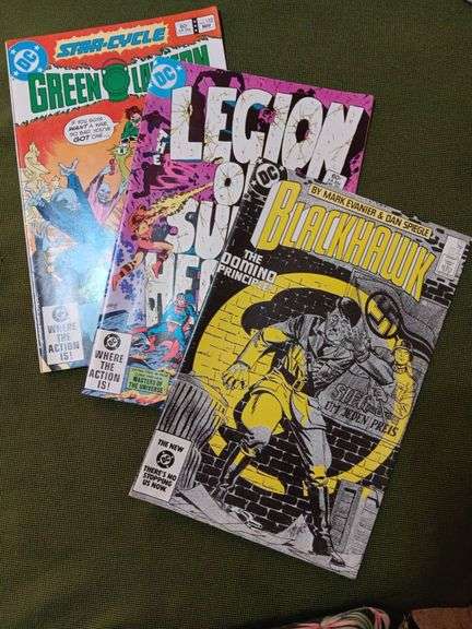Set of 3 comics, good condition, Green Lantern number 152,  Legion of the Superheroes Number 293 and Blackhawk number 272. See description image