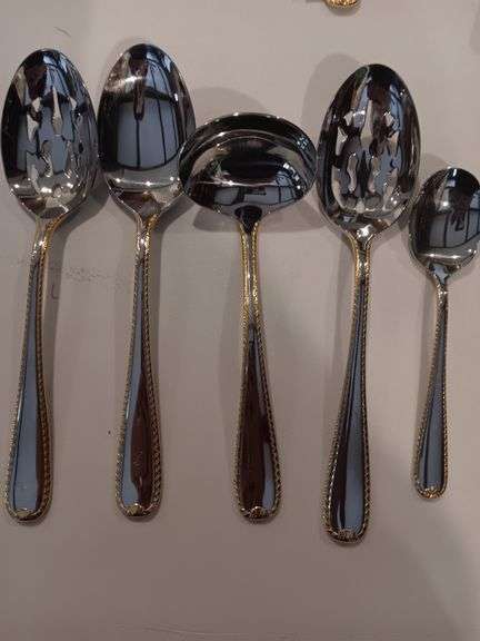 5 Gotham flatware serving pieces..4 serving utensils plus sugar spoon image