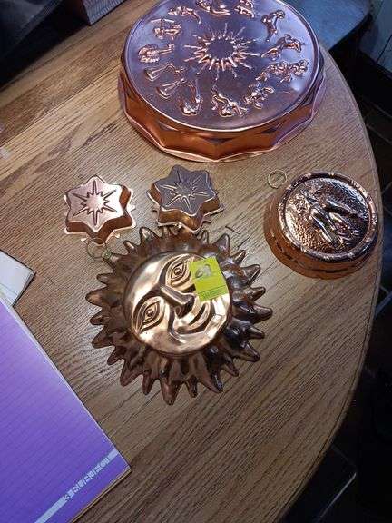 Copper hanging molds set of five, see photos image