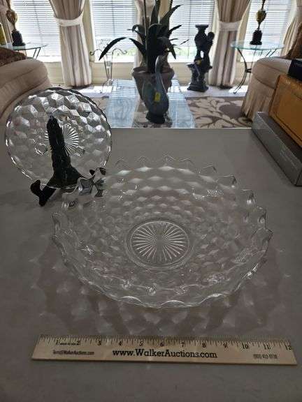 Two(2) pieces of vintage Fostoria American cubist glass pieces in excellent vintage condition SEE DESCRIPTION FOR DETAILS... image
