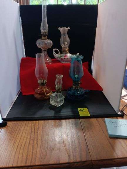 Set of 5 miniature oil lamps. See description and photos image
