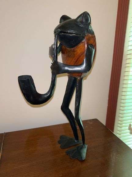 Fun Frog Playing Saxophone home decor piece….15” tall image