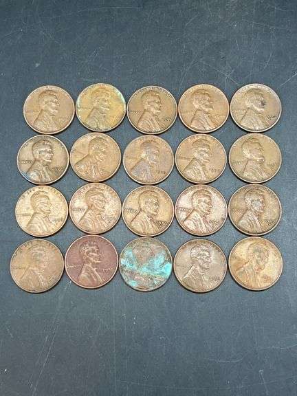 Grouping of 20 various year wheat pennies image