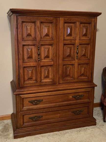 MCM Link-Taylor armoire with 2 hidden drawers and inside shelving along with 2 bottom drawers…..42 x 19 x 59 tall…..in great condition image