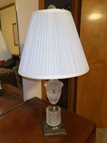 Nice looking crystal base lamp with pleated shade and crystal finial…..21-1/2 tall image