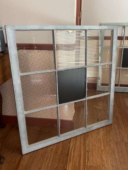 Vintage single window pane that has center chalk painted area and other panes to be used for photos or other ideas…..36 x 37 image