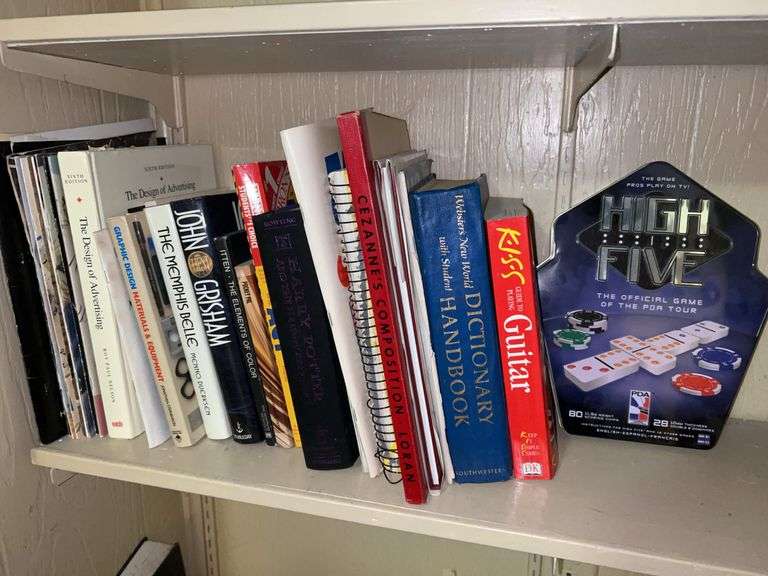 Contents of left side/middle shelf…..High Five Game and books image
