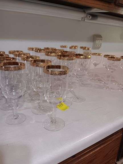 Lenox Gold Rimned Stemware (28)pieces. 1 has damage as shown in photo image