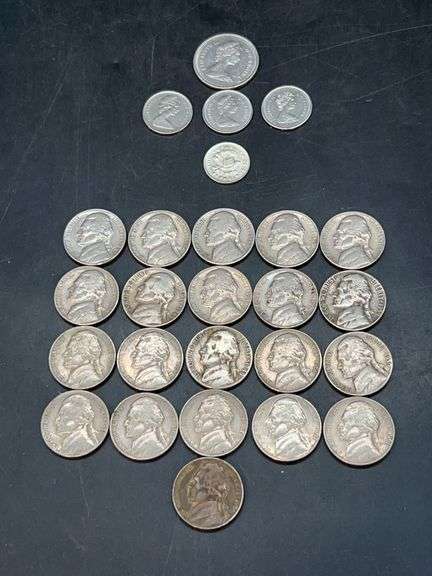 (5) Canadian Coins, (1) Guatemalan Coin and (21) random year Jefferson Nickels image