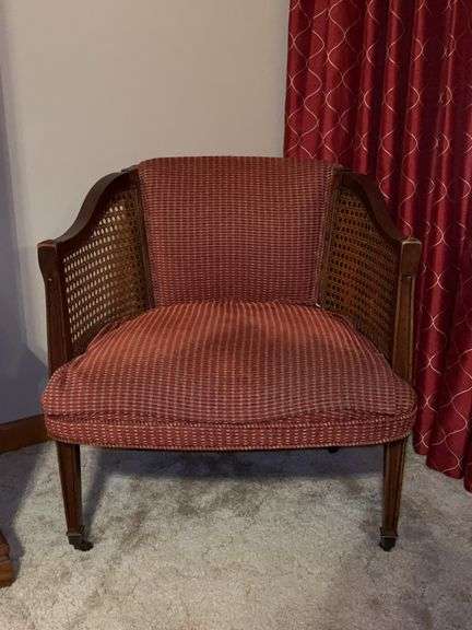 MCM Cane Back Barrel Chair…..seating upholstery needs TLC…..26 x 19 x 28 tall overall image