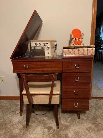 Vintage MCM Kenmore (158.882) Tri-Span 88 Sewing Machine with cabinet and all contents on top and in drawers…..working condition image