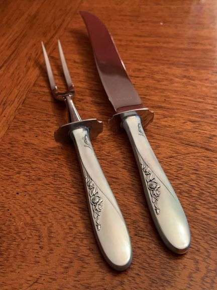 Sterling Easterling Rose Spray Meat Carving Set (only handles are Sterling) image