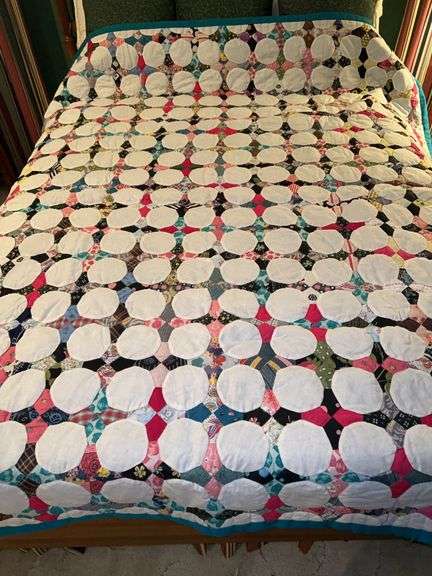 Vintage Full Size Hand Stitched Snowball Quilt image