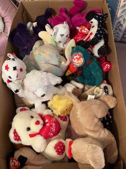 Box of TY Beanies and other plush toys…..not all have hang tags image