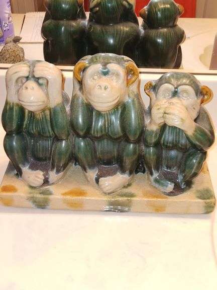 See, Hear, Speak No Evil Monkeys 12x5 Pottery