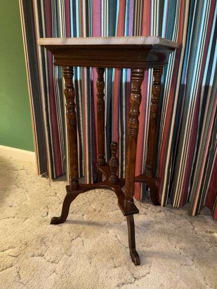 Vintage American French Country Side Table with White Marble top…..14-1/4” square x 28-1/2” tall image