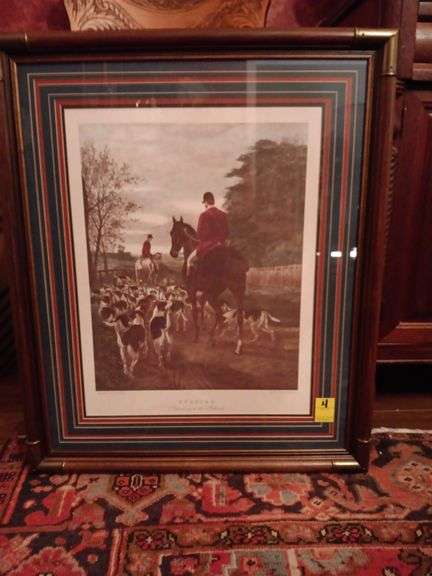 Fox Hunt Picture with Brass Cornered Frame 27x32