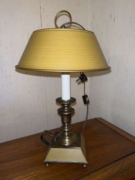 Vintage quaint bedside lamp with brass base…..13-1/2” tall image