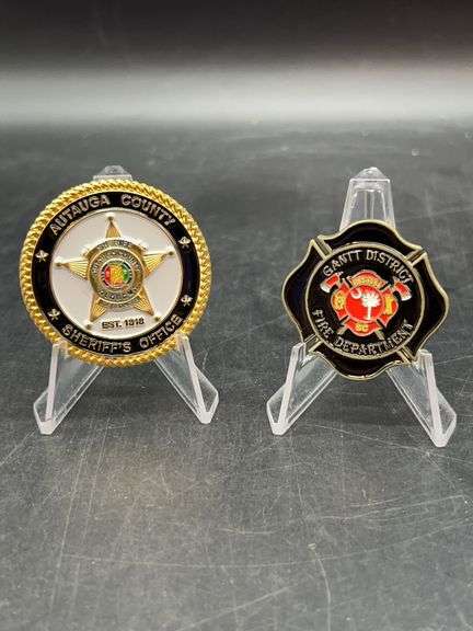 (1) Autauga Cpunty Sherrif’s Office Challenge Coin and (1) Gantt District Fire Department Challenge Coin image