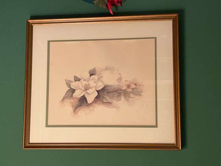 Beautiful magnolia watercolor print by Bertrand…..20 x 17 image