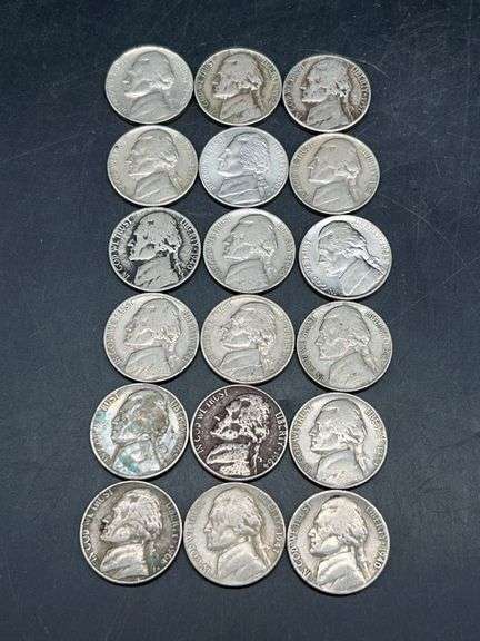 Grouping of (18) older Jefferson nickels (see pics for years) image