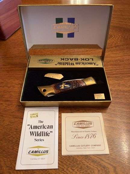 CAMILLUS “American Wildlife Series” LOK*BACK collectors knife “Howling Coyote”…..14K gold plated image