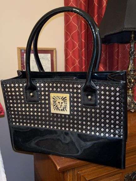 Anne Klein Black & Gold Patent Leather Satchel image