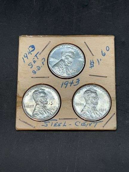 Set of (3) 1943 Steel Pennies - 1943, 1943-D and 1943-S image