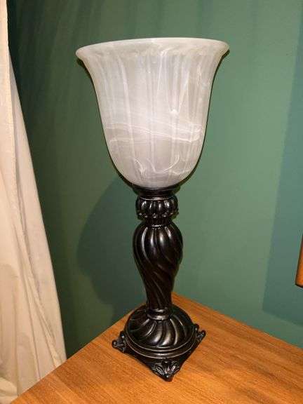 Very nice resin swirl base lamp with frosted glass shade…..15” tall image