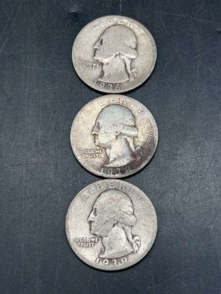 (3) silver quarters…1936 and (2) 1938…..19 grams image