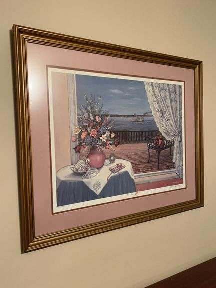 Vintage signed and numbered (2129/3777) Louise Dunavant “River Terrace” framed print…..33 x 27-1/4 image