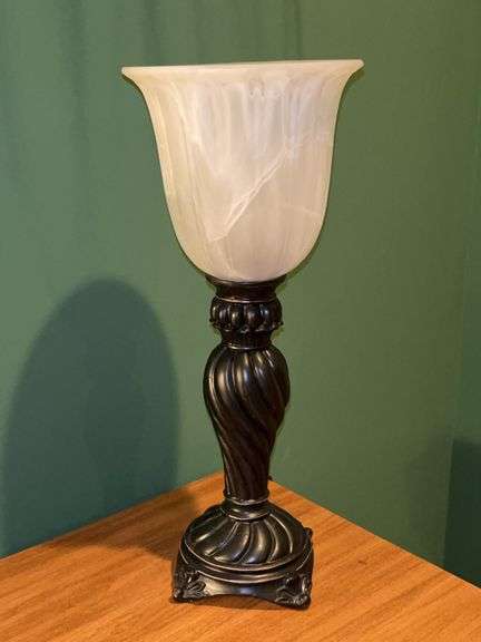 Very nice resin swirl base lamp with frosted glass shade…..15” tall image