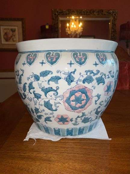 Very nice Asian-influenced planter…..14”D x 12” tall image