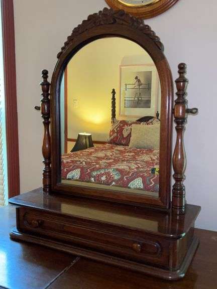 Vintage Davis Cabinet Co. Black Walnut Dresser Mirror…..18 x 8-1/4 x 22 tall image