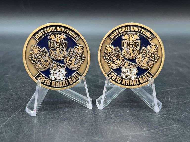(2) US NAVY 2016 Khaki Ball Challenge Coins image