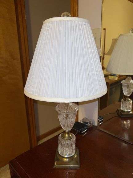 Nice looking crystal base lamp with pleated shade and crystal finial…..21-1/2 tall image